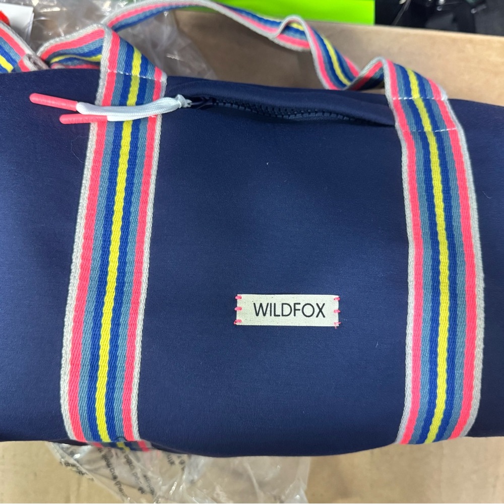 Wildfox Navy Duffel with Multicolor Striped Handles